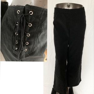 La Belle lace up hip velvet black low rise pants